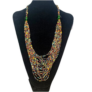 Boho long Multicolor Glass Rainbow Beads Cascade Necklace